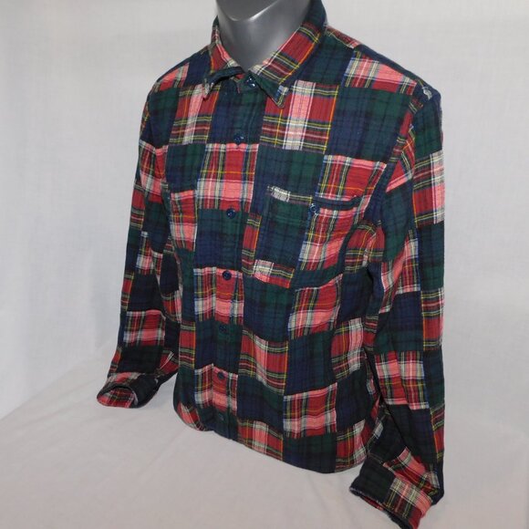 J Crew Mens L Mid Weight patchwork Plaid WorkShirt  Flannel Shirt Red Green blue - Picture 6 of 10